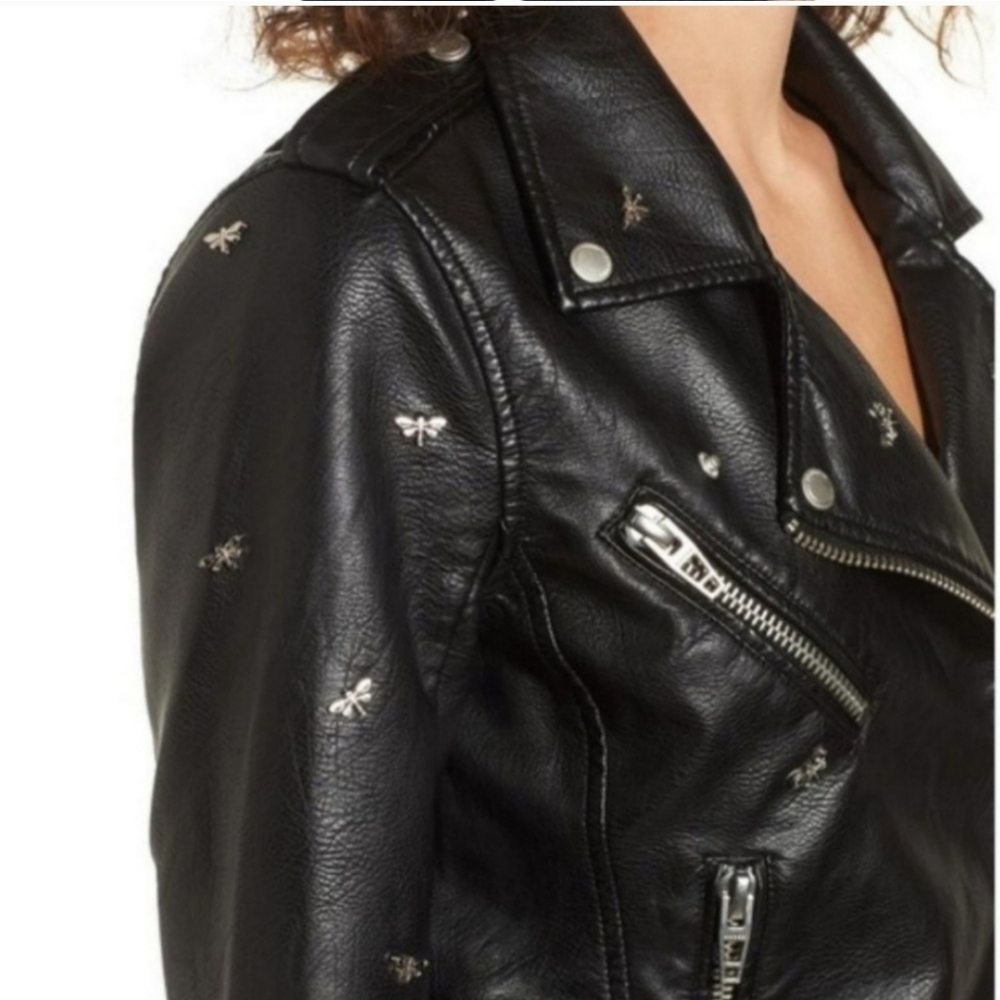 Blank NYC Black Dragonfly Vegan Leather Moto Jacket Size XS - Picture 8 of 9